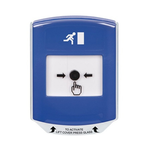 GLR4A1RM-EN STI Blue Indoor Only Shield w/ Sound Key-to-Reset Push Button with Running Man Icon English