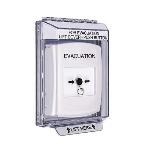 GLR331EV-EN STI White Indoor/Outdoor Low Profile Flush Mount Key-to-Reset Push Button with EVACUATION Label English