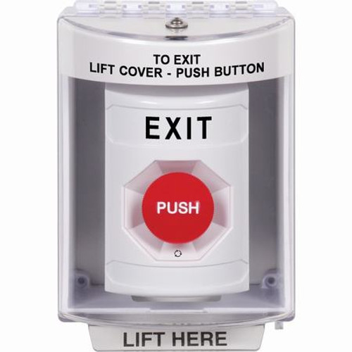 SS2371XT-EN STI White Indoor/Outdoor Surface Turn-to-Reset Stopper Station with EXIT Label English