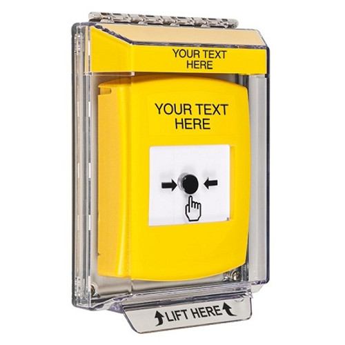GLR231ZA-EN STI Yellow Indoor/Outdoor Low Profile Flush Mount Key-to-Reset Push Button with Non-Returnable Custom Text Label English