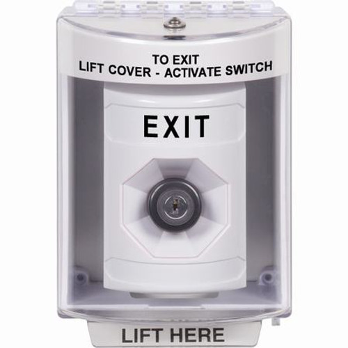 SS2373XT-EN STI White Indoor/Outdoor Surface Key-to-Activate Stopper Station with EXIT Label English