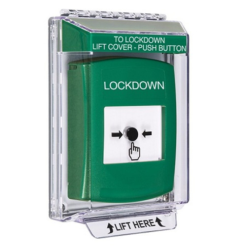 GLR141LD-EN STI Green Indoor/Outdoor Low Profile Flush Mount w/ Sound Key-to-Reset Push Button with LOCKDOWN Label English