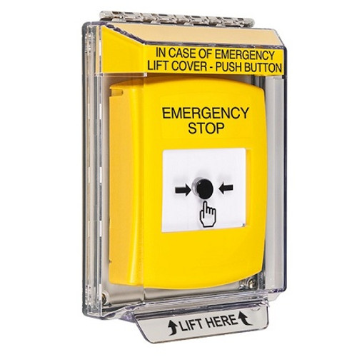 GLR241ES-EN STI Yellow Indoor/Outdoor Low Profile Flush Mount w/ Sound Key-to-Reset Push Button with EMERGENCY STOP Label English