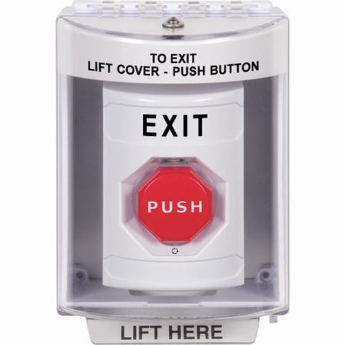 SS2379XT-EN STI White Indoor/Outdoor Surface Turn-to-Reset (Illuminated) Stopper Station with EXIT Label English