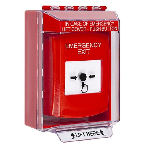 GLR071EX-EN STI Red Indoor/Outdoor Low Profile Surface Mount Key-to-Reset Push Button with EMERGENCY EXIT Label English