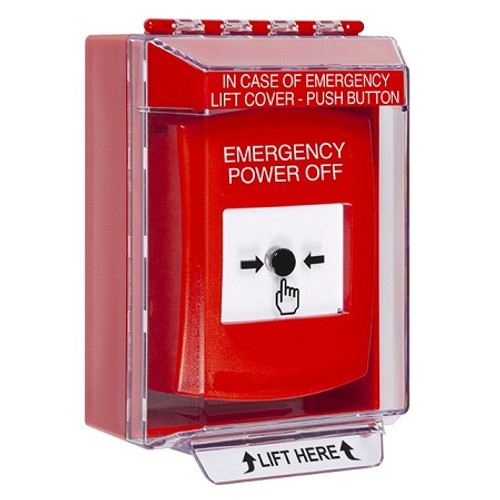 GLR071PO-EN STI Red Indoor/Outdoor Low Profile Surface Mount Key-to-Reset Push Button with EMERGENCY POWER OFF Label English
