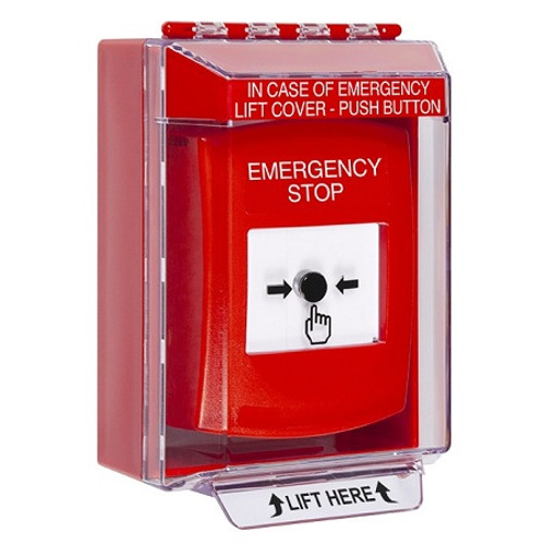 GLR071ES-EN STI Red Indoor/Outdoor Low Profile Surface Mount Key-to-Reset Push Button with EMERGENCY STOP Label English
