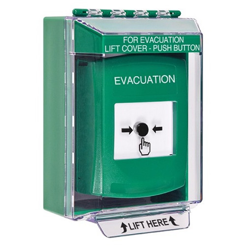GLR171EV-EN STI Green Indoor/Outdoor Low Profile Surface Mount Key-to-Reset Push Button with EVACUATION Label English