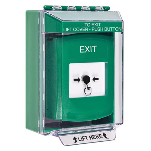 GLR171XT-EN STI Green Indoor/Outdoor Low Profile Surface Mount Key-to-Reset Push Button with EXIT Label English