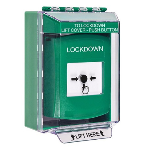 GLR171LD-EN STI Green Indoor/Outdoor Low Profile Surface Mount Key-to-Reset Push Button with LOCKDOWN Label English