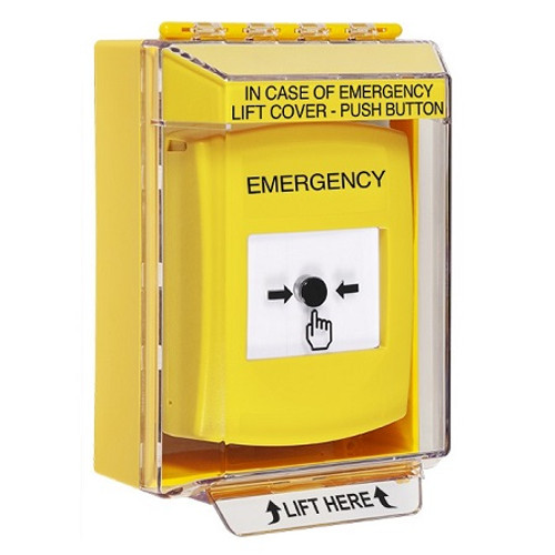 GLR271EM-EN STI Yellow Indoor/Outdoor Low Profile Surface Mount Key-to-Reset Push Button with EMERGENCY Label English