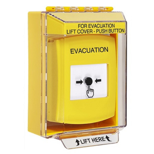 GLR271EV-EN STI Yellow Indoor/Outdoor Low Profile Surface Mount Key-to-Reset Push Button with EVACUATION Label English