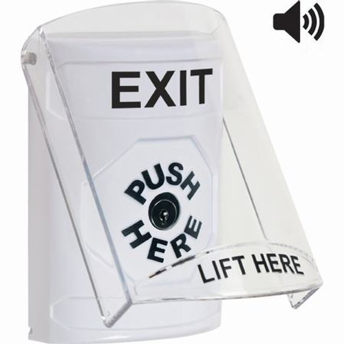 SS23A0XT-EN STI White Indoor Only Flush or Surface w/ Horn Key-to-Reset Stopper Station with EXIT Label English