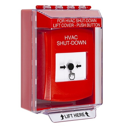 GLR081HV-EN STI Red Indoor/Outdoor Low Profile Surface Mount w/ Sound Key-to-Reset Push Button with HVAC SHUT-DOWN Label English