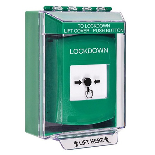 GLR181LD-EN STI Green Indoor/Outdoor Low Profile Surface Mount w/ Sound Key-to-Reset Push Button with LOCKDOWN Label English