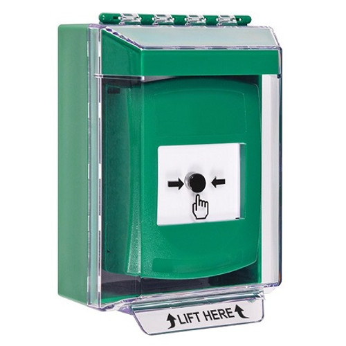 GLR181NT-EN STI Green Indoor/Outdoor Low Profile Surface Mount w/ Sound Key-to-Reset Push Button with No Text Label English