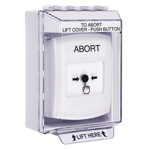 GLR381AB-EN STI White Indoor/Outdoor Low Profile Surface Mount w/ Sound Key-to-Reset Push Button with ABORT Label English