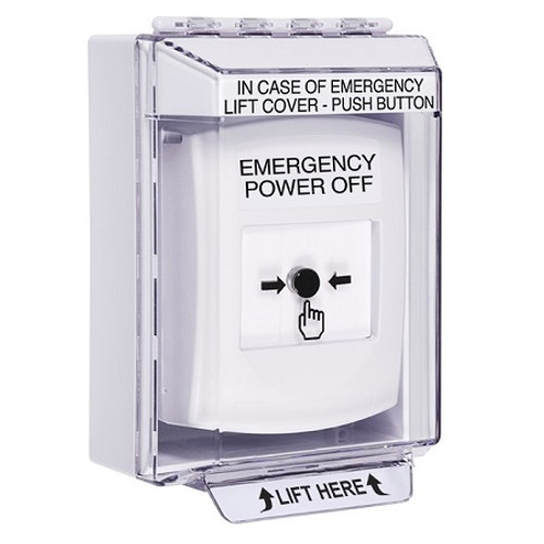 GLR381PO-EN STI White Indoor/Outdoor Low Profile Surface Mount w/ Sound Key-to-Reset Push Button with EMERGENCY POWER OFF Label English