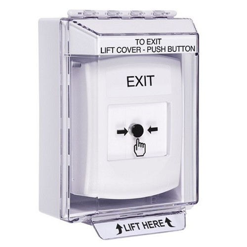 GLR381XT-EN STI White Indoor/Outdoor Low Profile Surface Mount w/ Sound Key-to-Reset Push Button with EXIT Label English