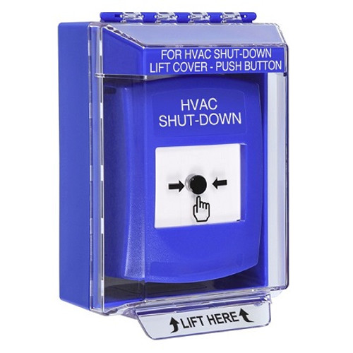 GLR481HV-EN STI Blue Indoor/Outdoor Low Profile Surface Mount w/ Sound Key-to-Reset Push Button with HVAC SHUT-DOWN Label English