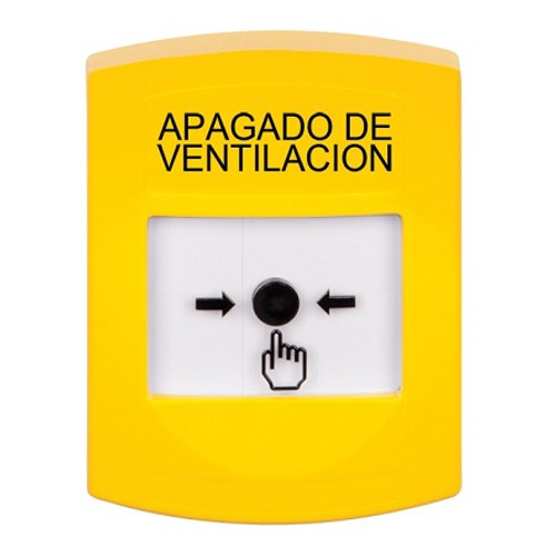GLR201HV-ES STI Yellow Indoor Only No Cover Key-to-Reset Push Button with HVAC SHUT-DOWN Label Spanish