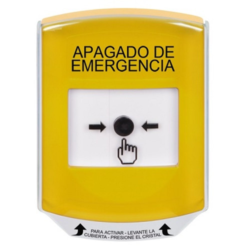 GLR221PO-ES STI Yellow Indoor Only Shield Key-to-Reset Push Button with EMERGENCY POWER OFF Label Spanish