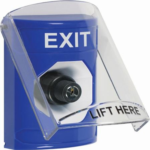 SS2423XT-EN STI Blue Indoor Only Flush or Surface Key-to-Activate Stopper Station with EXIT Label English