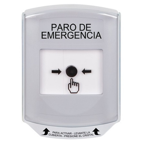 GLR321ES-ES STI White Indoor Only Shield Key-to-Reset Push Button with EMERGENCY STOP Label Spanish