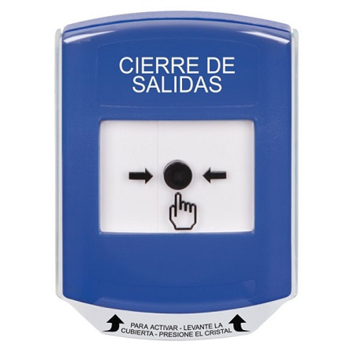 GLR421LD-ES STI Blue Indoor Only Shield Key-to-Reset Push Button with LOCKDOWN Label Spanish