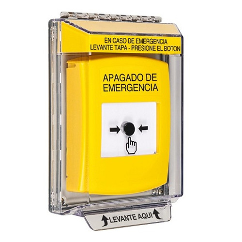 GLR231PO-ES STI Yellow Indoor/Outdoor Low Profile Flush Mount Key-to-Reset Push Button with EMERGENCY POWER OFF Label Spanish