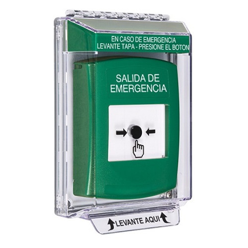 GLR131EX-ES STI Green Indoor/Outdoor Low Profile Flush Mount Key-to-Reset Push Button with EMERGENCY EXIT Label Spanish