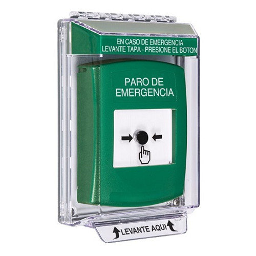 GLR131ES-ES STI Green Indoor/Outdoor Low Profile Flush Mount Key-to-Reset Push Button with EMERGENCY STOP Label Spanish