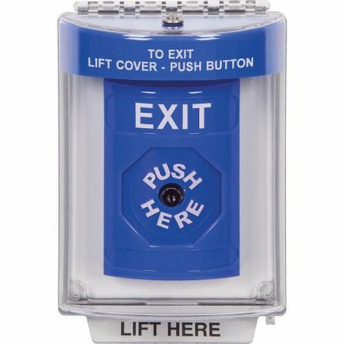 SS2430XT-EN STI Blue Indoor/Outdoor Flush Key-to-Reset Stopper Station with EXIT Label English