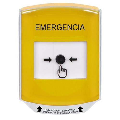 GLR2A1EM-ES STI Yellow Indoor Only Shield w/ Sound Key-to-Reset Push Button with EMERGENCY Label Spanish