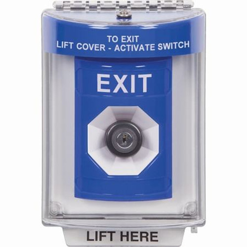SS2433XT-EN STI Blue Indoor/Outdoor Flush Key-to-Activate Stopper Station with EXIT Label English