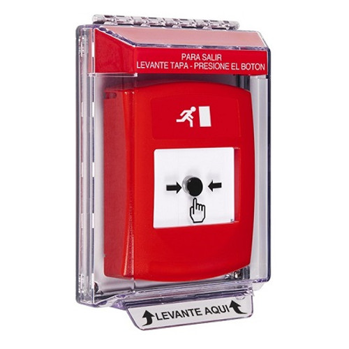 GLR031RM-ES STI Red Indoor/Outdoor Low Profile Flush Mount Key-to-Reset Push Button with Running Man Icon Spanish