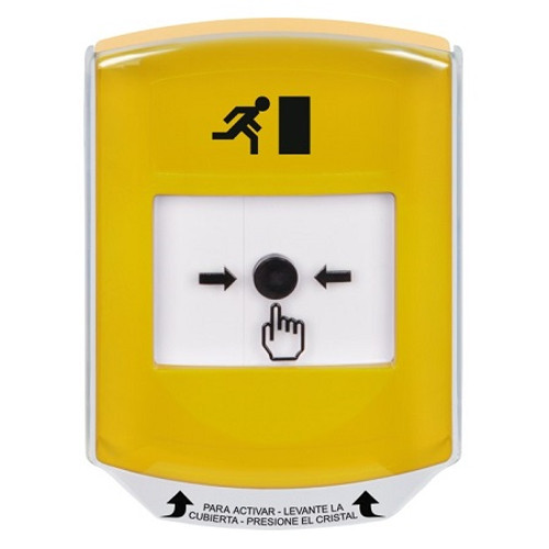 GLR2A1RM-ES STI Yellow Indoor Only Shield w/ Sound Key-to-Reset Push Button with Running Man Icon Spanish