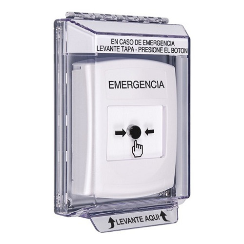 GLR331EM-ES STI White Indoor/Outdoor Low Profile Flush Mount Key-to-Reset Push Button with EMERGENCY Label Spanish