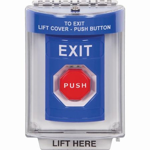 SS2442XT-EN STI Blue Indoor/Outdoor Flush w/ Horn Key-to-Reset (Illuminated) Stopper Station with EXIT Label English