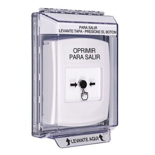 GLR331PX-ES STI White Indoor/Outdoor Low Profile Flush Mount Key-to-Reset Push Button with PUSH TO EXIT Label Spanish