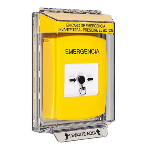 GLR241EM-ES STI Yellow Indoor/Outdoor Low Profile Flush Mount w/ Sound Key-to-Reset Push Button with EMERGENCY Label Spanish