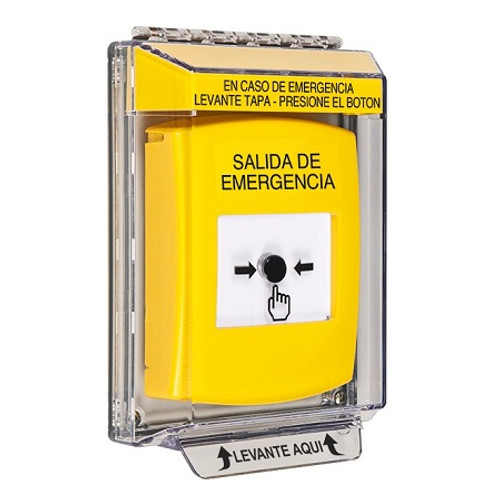 GLR241EX-ES STI Yellow Indoor/Outdoor Low Profile Flush Mount w/ Sound Key-to-Reset Push Button with EMERGENCY EXIT Label Spanish