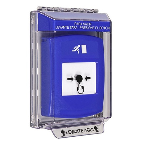 GLR431RM-ES STI Blue Indoor/Outdoor Low Profile Flush Mount Key-to-Reset Push Button with Running Man Icon Spanish