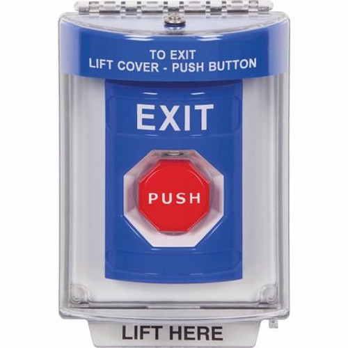 SS2445XT-EN STI Blue Indoor/Outdoor Flush w/ Horn Momentary (Illuminated) Stopper Station with EXIT Label English
