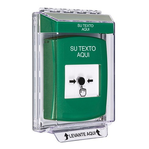 GLR131ZA-ES STI Green Indoor/Outdoor Low Profile Flush Mount Key-to-Reset Push Button with Non-Returnable Custom Text Label Spanish