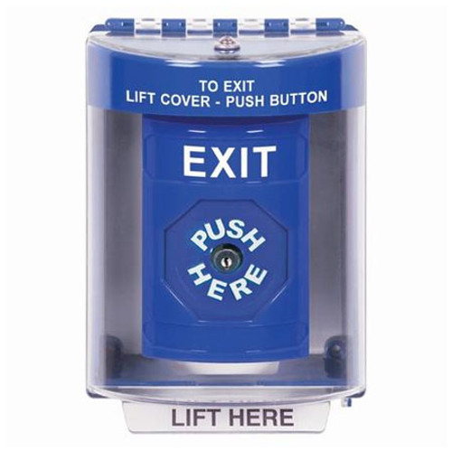 SS2470XT-EN STI Blue Indoor/Outdoor Surface Key-to-Reset Stopper Station with EXIT Label English