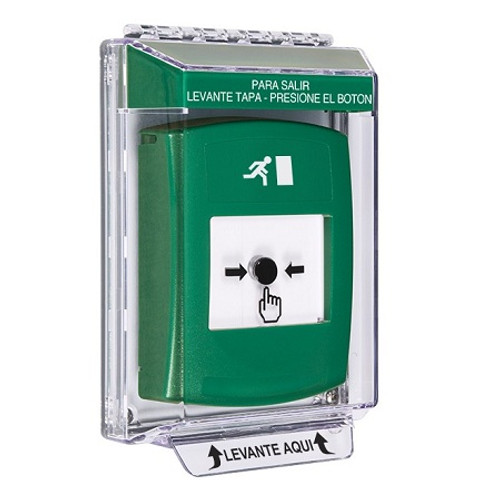 GLR141RM-ES STI Green Indoor/Outdoor Low Profile Flush Mount w/ Sound Key-to-Reset Push Button with Running Man Icon Spanish