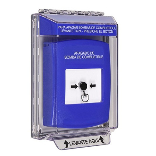 GLR441PS-ES STI Blue Indoor/Outdoor Low Profile Flush Mount w/ Sound Key-to-Reset Push Button with FUEL PUMP SHUT-DOWN Label Spanish