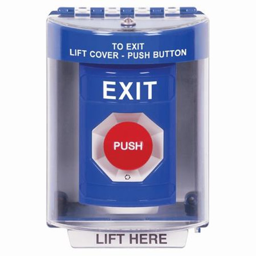 SS2471XT-EN STI Blue Indoor/Outdoor Surface Turn-to-Reset Stopper Station with EXIT Label English