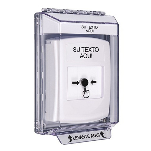 GLR341ZA-ES STI White Indoor/Outdoor Low Profile Flush Mount w/ Sound Key-to-Reset Push Button with Non-Returnable Custom Text Label Spanish